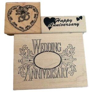 Wood-Mounted Rubber Stamps Wedding & Anniversary Set Pre-Owned Crafts Goodies